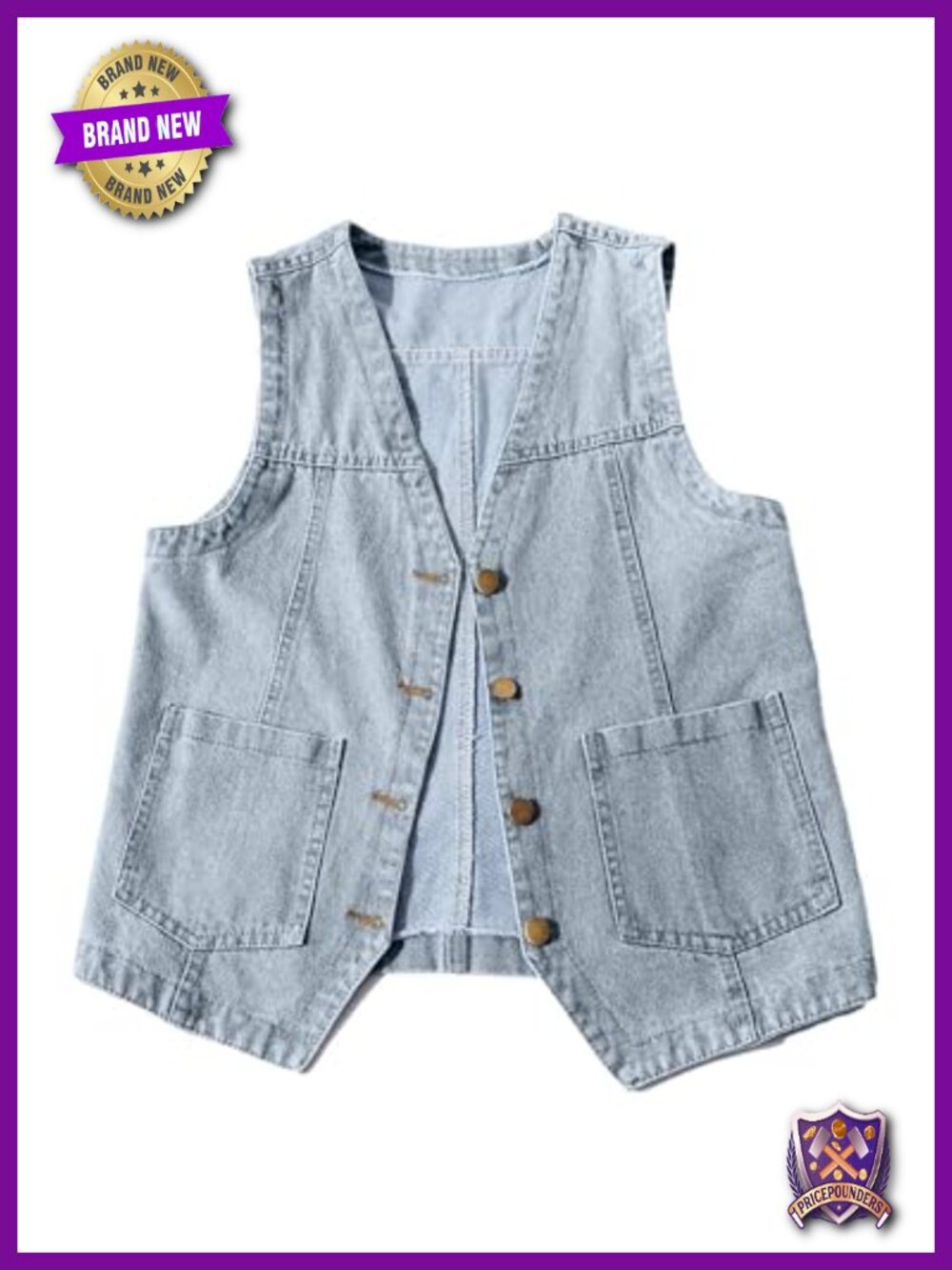 Womens V Neck Sleeveless Denim Jean Vest Button Down with Pockets